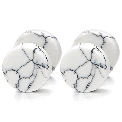 2pcs Marble Stud Earrings Men Women, Steel Cheater Fake Ear Plugs Gauges Illusion Tunnel - color: A-White Color, size: Wide:10MM