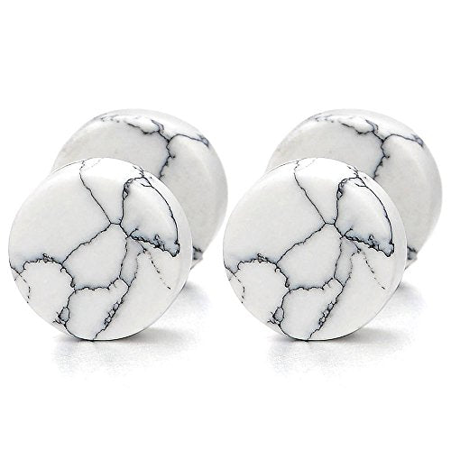 2pcs Marble Stud Earrings Men Women, Steel Cheater Fake Ear Plugs Gauges Illusion Tunnel - color: A-White Color, size: Wide:10MM