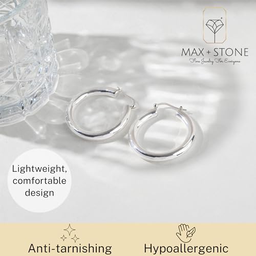 925 Sterling Silver Chunky Hoop Earrings for Women | Hypoallergenic Hollow Round Sterling Silver Hoop Earrings | Lightweight Thick Silver Earrings Hoops by MAX + STONE - style: Polished Chunky Hoop | 1.5 Inches