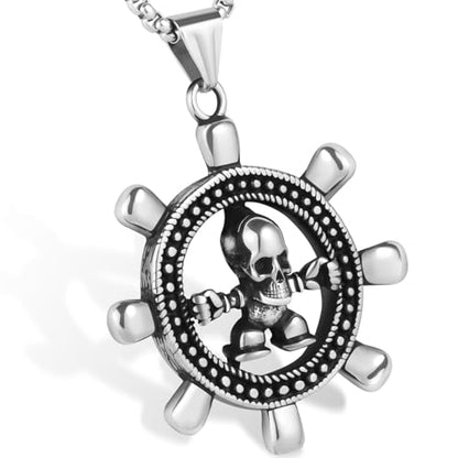 Stainless Steel Gothic Y2K Punk Rock Emo Biker Pendant Necklace | Cosplay Vintage Viking Alt Edgy Fashion Charm Necklace Jewelry for Men Women Active Daily Wear - style: Rudder Skull