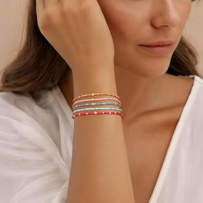 Gold Seed Beaded Bracelets Set for Women, Boho Handmade Friendship Stretch Summer Beach Jewelry Gift. - color: 2001A