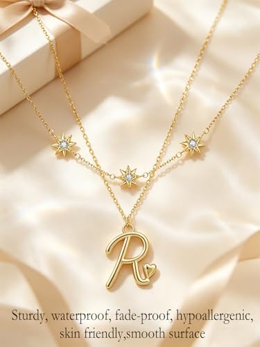14K Gold A-Z Initial Lette Necklace Star Choker Women Necklace | Personalized Initial Jewelry, Meaningful Name Letter Gift for Women Wife Mom Friend, Perfect Present For Birthday/Anniversary - style: 14K Gold-R