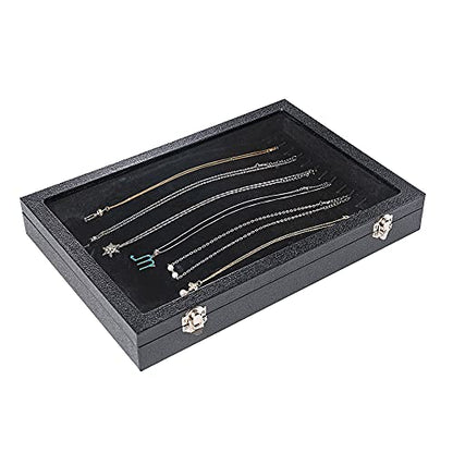 Vertical Necklace Holder Organizer,Necklace Storage,Necklace Organizer Box,Jewelry Tray with Glass Lid (Black Velvet)