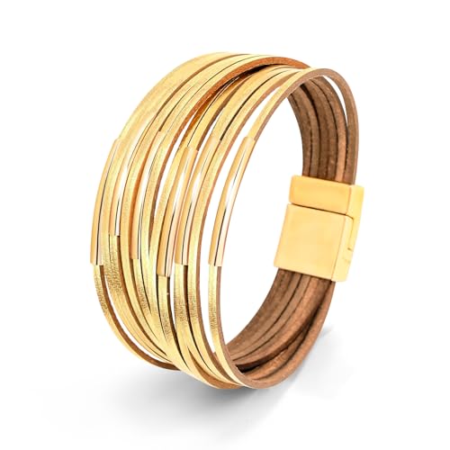 Wrapped Bracelets for Women,Leather Boho Bracelets for Women - color: Leather-Golden