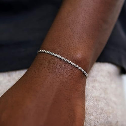 S925 Sterling Silver 6mm Cuban Link Chain Bracelets for Men,2.5mm Rope Chain Mens Bracelet Set for Men's&woman,Trendy hip-hop stacking Chain Gift Boyfriend/Girlfriend,Non Tarnish Hypoallergenic - style: Sterling Silver Rope chain