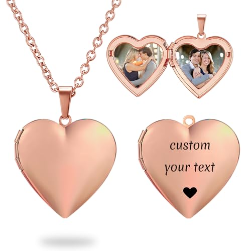 PHOCKSIN Personalized Locket Necklace for Women Photo Necklace with Customized Picture Birth Flower Birthstone Customizable Birthday Gifts - color: #06-Heart Rose Gold