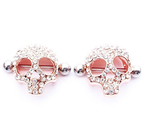 Nipple Rings for Women Stainless Steel Nipple Piercings 3D Skull Nipple Jewelry a Pair - color: gold