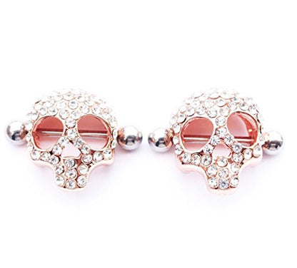 Nipple Rings for Women Stainless Steel Nipple Piercings 3D Skull Nipple Jewelry a Pair - color: gold