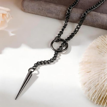 Slip Chain Choker for Women Handmade Black Stainless Steel Cuban Chain Chunky Moon Bat Raven Skull Pendant Gothic Punk Rock Collar Adjustable Lariat Y Necklace for Men - style: Black Spike