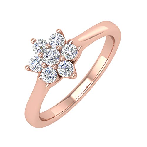 1/4 Carat Flower Shaped Cluster Prong Set Diamond Ring Band 10K Solid Gold - color: Rose Gold