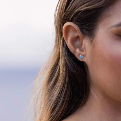 CHIC & ARTSY 925 Sterling Silver Half Hoop Earrings for Women, Dainty Huggie Hoops with Synthetic Opal, Moonstone, CZ & Gemstones, Lightweight Comfort Fit Everyday Elegant Jewelry - color: Opal Blue/Gold Plated Silver