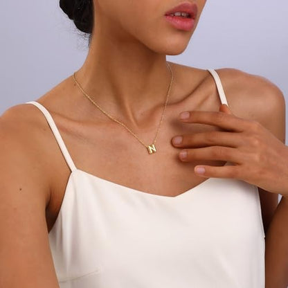 Initial Necklaces for Women Bubble Gold Silver Letter Necklace Dainty Personalized Charm Pendant Name Necklace Cute Non Tarnish Fashion Accessories Teen Gift Trendy Stuff Jewelry Gifts - color: Gold, style: N