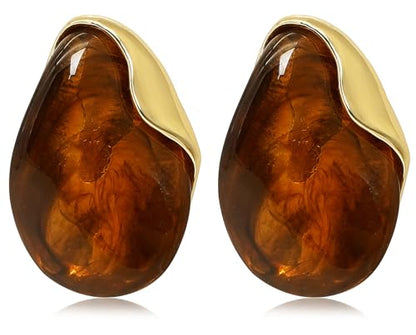 Acrylic Earrings for Women Irregular Resin Drop Earrings Metal Waterdrop Earring - color: Brown