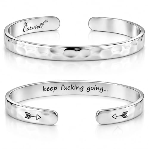 Bracelet - Gifts for Women – Inspirational, Friendships, Love, Mom, Daughters, Sisters, Christian, Graduations, Memorials & Wedding Gifts – 100+ Phrases – Stainless Steel, Gift Ready - color: BADASS GIFT - Keep f##king going