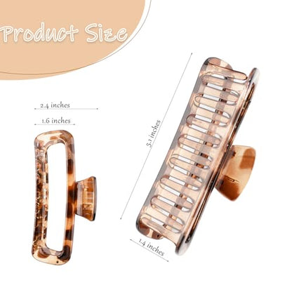 3 Pack Hair Claw Clips 5.1 Inch Large Square Rectangle Jaw Clips Plastic Hollow Strong Hold XL Claw Clip for Thick Curly Long Hair Women Leopard Yellow Black Matte Amber - color: Leopard Yellow&Black&Matte Amber