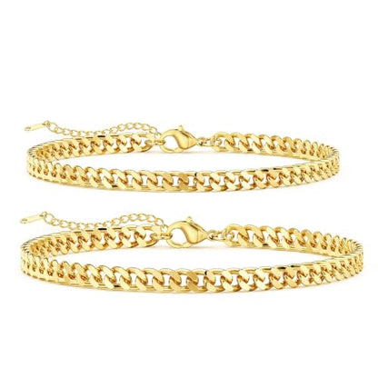 Gold Cuban Ankle Bracelets for Women 14K Gold Plated Cuban Link Anklet Chunky Dainty Adjustable Gold Anklet for Women Anklet Set Stackable Figaro Cuban Link Anklets Beach Jewelry - color: gold/cuban chain