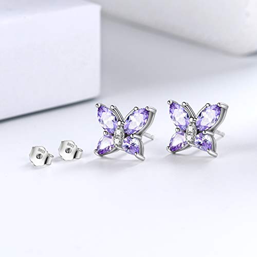 Butterfly Birthstone Stud Earrings - Women 925 Sterling Silver Butterflies Birthstone Stud Earrings Birthday Gift for Women - color: F.June