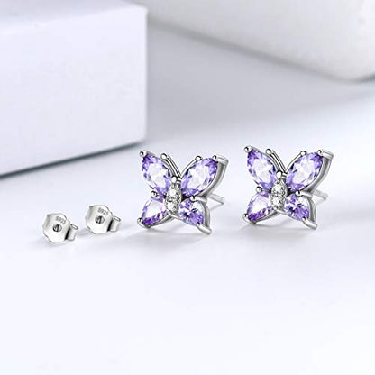 Butterfly Birthstone Stud Earrings - Women 925 Sterling Silver Butterflies Birthstone Stud Earrings Birthday Gift for Women - color: F.June