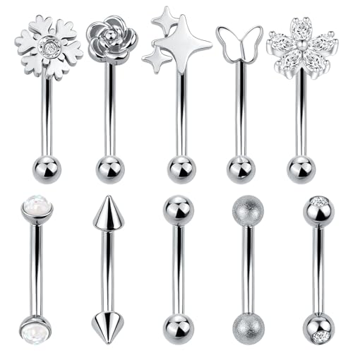 Xpircn Rook Daith Eyebrow Piercing Jewelry 16G Stainless Surgical Steel Curved Barbell Eyebrow Rings Vertical Labret Lip Piercing Jewelry Rook Daith Earrings for Women Men - color: Silver