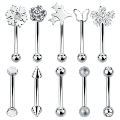 Xpircn Rook Daith Eyebrow Piercing Jewelry 16G Stainless Surgical Steel Curved Barbell Eyebrow Rings Vertical Labret Lip Piercing Jewelry Rook Daith Earrings for Women Men - color: Silver