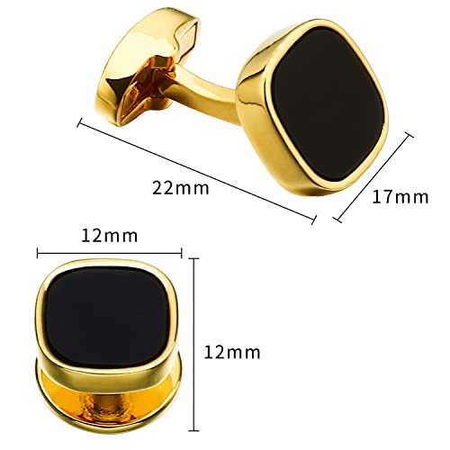 HAWSON Cufflinks and Studs for Men-Black Stone Mens Fashion Gun-Black Cufflinks and Tuxedo Shirt Studs Set for Regular Weeding Business Accessories - color: Gold+Black