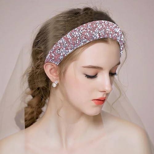 2PCS Rhinestone Wide Headbands for Women Sparkle Padded Headband Fashion Glitter Hairbands Comfort High Elastic Head Band Bling Hair Accessories for Womens Girls Hair