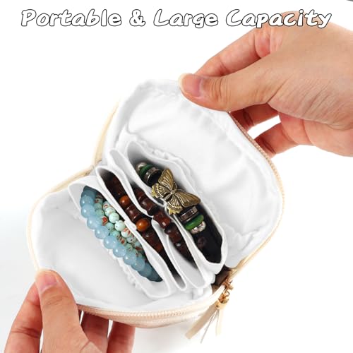 ZLFSRQ Travel Jewelry Case Organizer Small Jewelry Pouch Bag Mini Portable Jewellery Storage with Zipper for Bracelet Rings Earring for Women White
