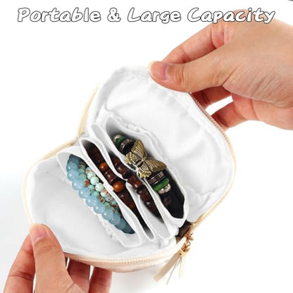 ZLFSRQ Travel Jewelry Case Organizer Small Jewelry Pouch Bag Mini Portable Jewellery Storage with Zipper for Bracelet Rings Earring for Women White