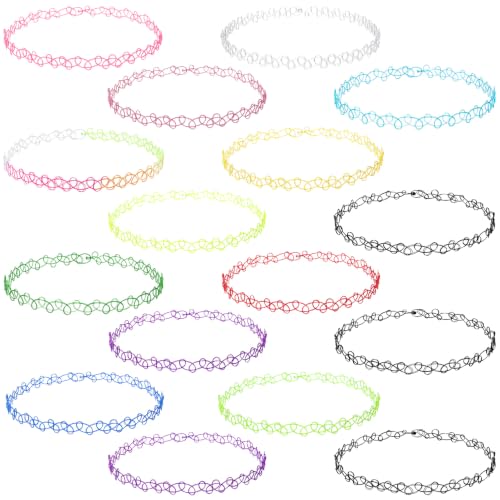 PAGOW Tattoo Choker Set, Stretchy 90s Choker Necklace, Adjustable Retro Y2K Gothic Grunge Chokers Jewelry Accessories - color: Multicolor,16 Pcs