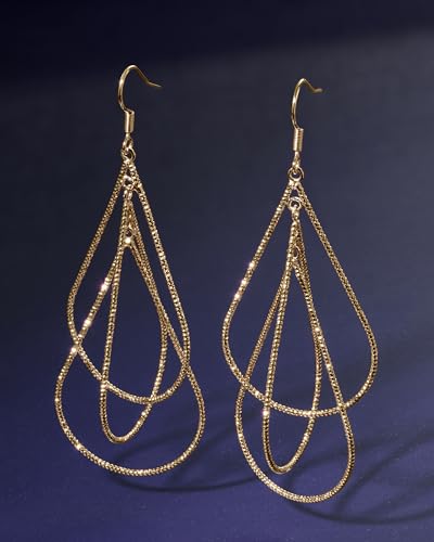 Milla Dainty Silver Drop Earrings for Women and Dangling Gold Earrings | Hypoallergenic, Easy to Wear, Available in 14K Gold, Rose Gold, or Silver Plated Finish, Different Designs - color: Triple Teardrop / 14K Gold Plated