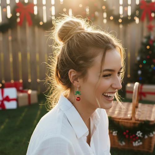 Gold Bow Earrings for Women, Long Tassel Chain Drop Earrings, Trendy Small Bow Earrings, Ribbon Waterfall Dangling Earrings, Pearl Bow Earrings, Sparkly Elegant Bowknot Preppy Jewelry Gifts for Women - color: T-Christmas2