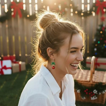 Gold Bow Earrings for Women, Long Tassel Chain Drop Earrings, Trendy Small Bow Earrings, Ribbon Waterfall Dangling Earrings, Pearl Bow Earrings, Sparkly Elegant Bowknot Preppy Jewelry Gifts for Women - color: T-Christmas2