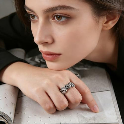 HZMAN Irregular Potholed Ring for Men Women Peculiar Stainless Steel Silver Ring Biker Wedding Cocktail Party Jewelry