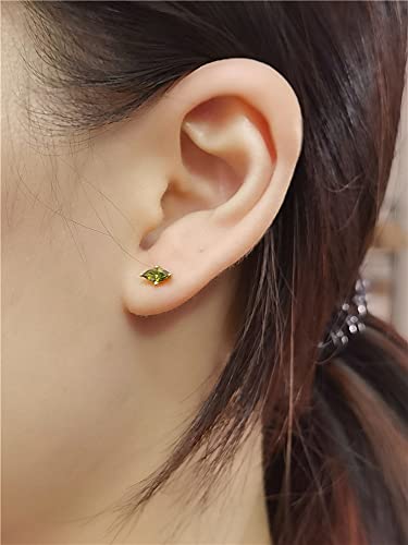Minimalist Green Peridot 925 Sterling Silver Small Stud Earrings for Women Gold-Tone Tiny Mini Crystal Birthstone Studs Cartilage Tragus Post Hypoallergenic Piercing Birthday Jewelry Gifts