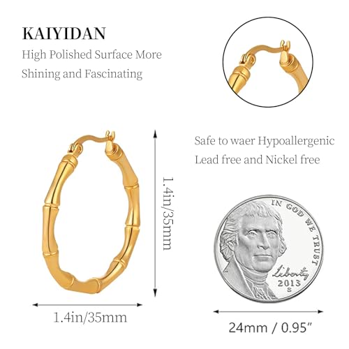 2 Pairs Gold/Silver Hoop Earrings For Women Set Trendy,14K Plated Gold Chunky Huggie Hoop Earings Pack,Oval Twisted Statement Silver Hoops,Fashion Jewelry Gift - color: 3) bamboo hoop