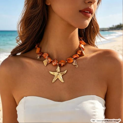 Boho Chunky Shell Necklace for Women Baroque Pearl Pendant Necklaces Irregular Shell Beaded Choker Necklace Trendy Vacation Jewelry Accessories - color: Brown2