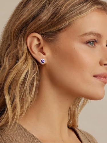 FindChic Birthstone Earrings for Women, Round/Heart/Square/Teardrop Earrings with 925 Sterling Silver Posts & Push Backs, Hypoallergenic Studs with Cubic Zirconia, 12 Months Jewelry with Gift Box - style: 11. November-Yellow Topaz (Round)