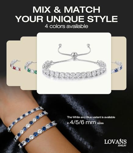 Lovans 14K Gold Plated Tennis Bracelets,White/Yellow/Rose Gold-plated Adjustable Cubic Zirconia Tennis Bracelet for Women - color: Silver, size: 4MM White
