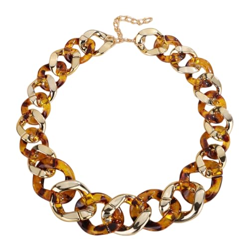 Punk Chunky Mixed Color Cuban Chain Necklace Acrylic Link Chain Lightweight Chain Curb Choker for Women - color: Leopard Print Gold