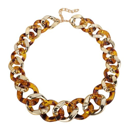 Punk Chunky Mixed Color Cuban Chain Necklace Acrylic Link Chain Lightweight Chain Curb Choker for Women - color: Leopard Print Gold