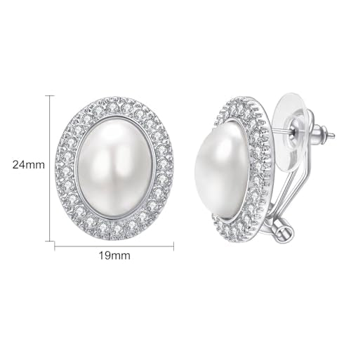 Pearl and Rhinestone Stud Earrings for Women Retro Statement Earrings Wedding Party Prom Jewelry - color: Oval Pearl-Silver