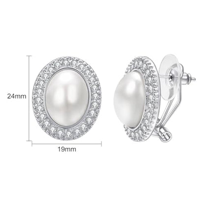 Pearl and Rhinestone Stud Earrings for Women Retro Statement Earrings Wedding Party Prom Jewelry - color: Oval Pearl-Silver