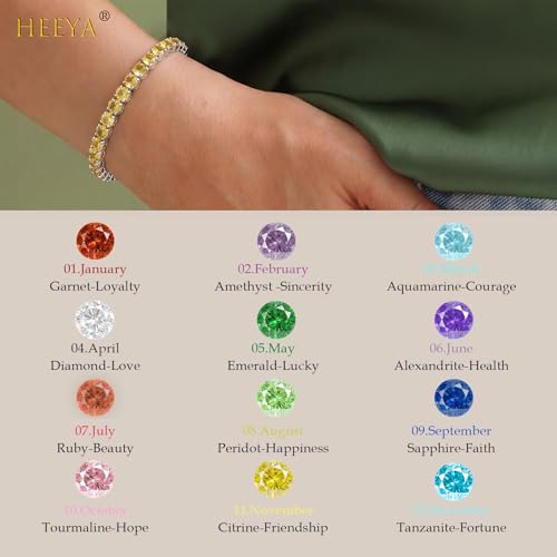 HEEYA Birthstone Silver/Gold Plated Tennis Bracelets, Adjustable 4mm CZ Tennis Bracelets for Women, Fashion Jewelry Wedding Gift Size 6.8 inch+1 inch Extender - color: 11 November Topaz