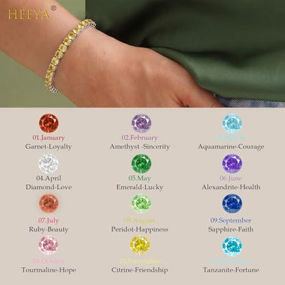HEEYA Birthstone Silver/Gold Plated Tennis Bracelets, Adjustable 4mm CZ Tennis Bracelets for Women, Fashion Jewelry Wedding Gift Size 6.8 inch+1 inch Extender - color: 11 November Topaz