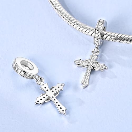 925 Sterling Silver Charms,Hypoallergenic Beads,Compatible with Pandora Bracelets and Necklaces,Women Holiday Gift Pendants - color: 1 Cross Heart Pendant