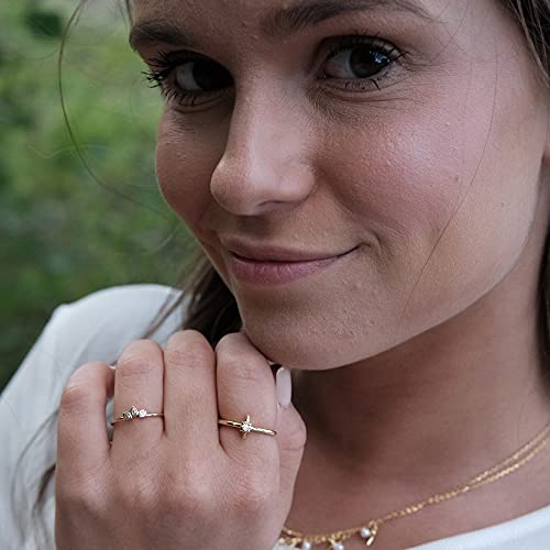 Sterling Silver Delicate Dainty Ring for Stacking Three-Stone Marquise Ring - color: 18K Yellow Gold Plating - Yellow