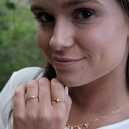 Sterling Silver Delicate Dainty Ring for Stacking Three-Stone Marquise Ring - color: 18K Yellow Gold Plating - Yellow