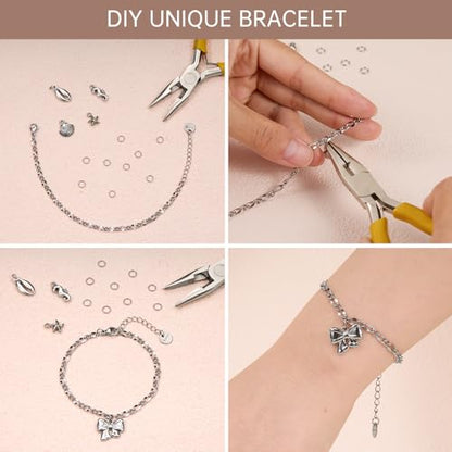 UMAOKANG 10pcs Stainless Steel Lip Chain Bracelet Bulk for Jewelry Making | Silver Charm Bracelets Adjustable Hand Chain Set Jewelry DIY Supplies - color: 10pcs Lip Steel