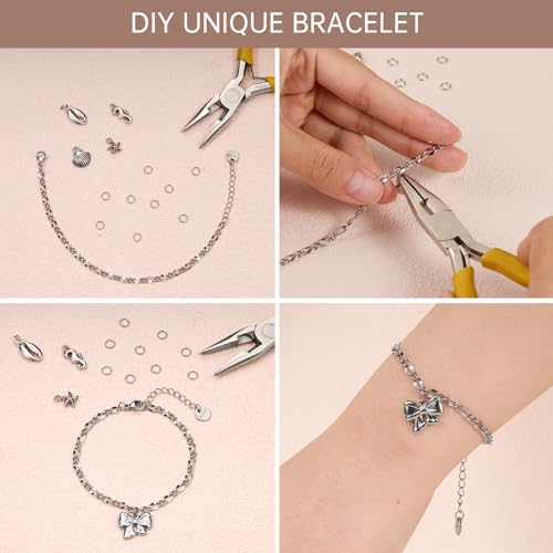 UMAOKANG 10pcs Stainless Steel Lip Chain Bracelet Bulk for Jewelry Making | Silver Charm Bracelets Adjustable Hand Chain Set Jewelry DIY Supplies - color: 10pcs Lip Steel