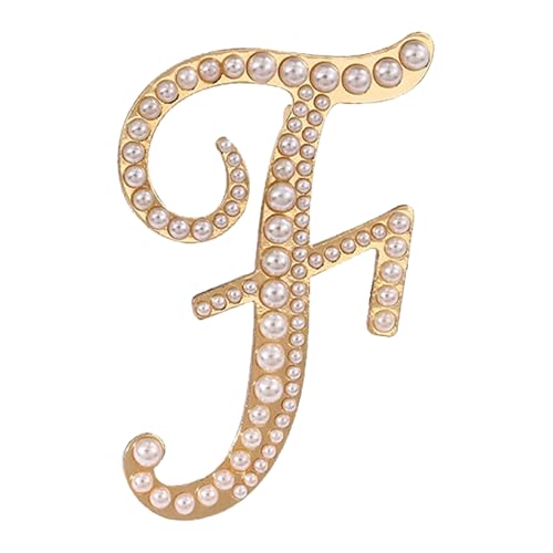 A-Z Initial 26 Letter Brooch Pins, Gold Faux Pearl Alphabet Badges Breastpin for Hat Bag Dress Coat Suit Accessory, Elegant Name Personalized Gifts for Women Men - color: F